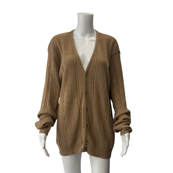 Saks Fifth Ave Brown Camel Knit Cardigan V-Neck Sweater size XXL - Picture 1 of 7